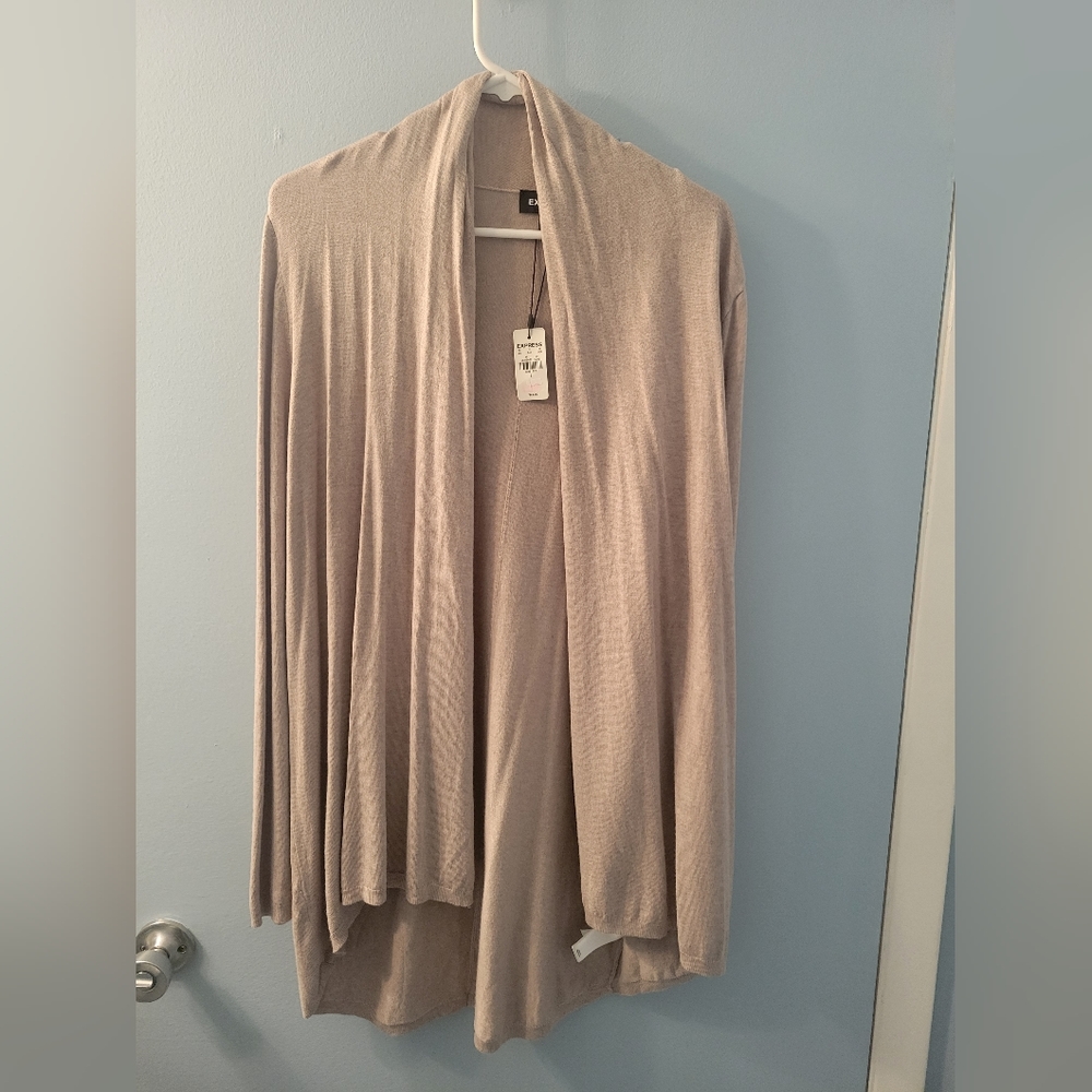 Express roll neck open front cardigan in beige